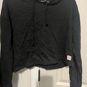Black Cropped Hoodie with Patch